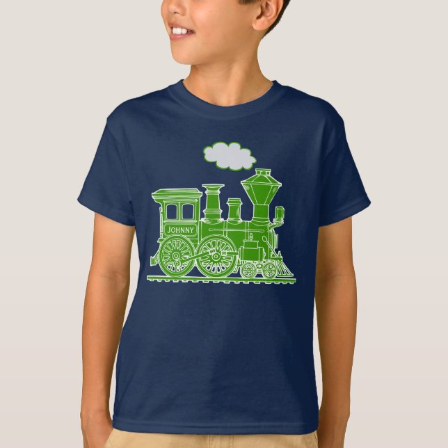 Green steam loco train custom name kids t-shirt (Front)
