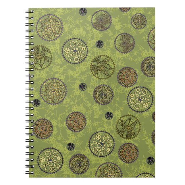 Green Steampunk Gear Medallions Notebook (Front)