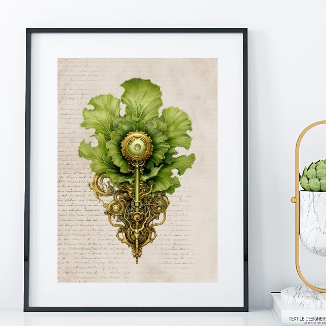 Green Steampunk lettuce wall art, kitchen Poster (Creator Uploaded)