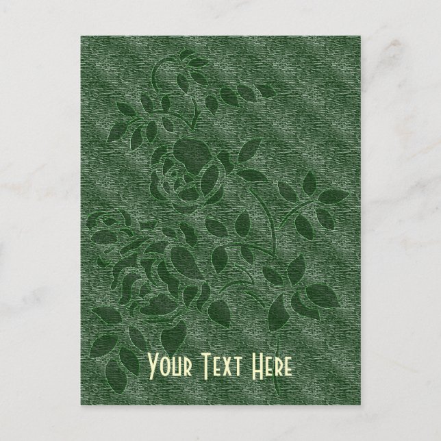Green Stencil Rosebud Floral Customisable Postcard (Front)