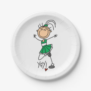 Green Stick Figure Cheerleader Paper Plate