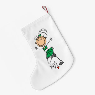 Green Stick Figure Cheerleader Small Christmas Stocking