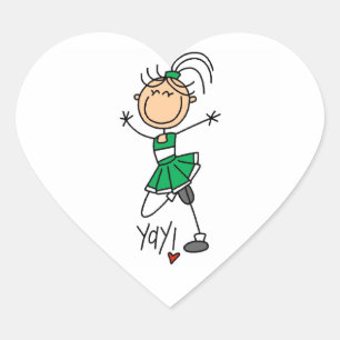 Green Stick Figure Cheerleader t-shirts and Gifts Heart Sticker
