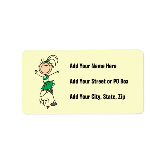 Green Stick Figure Cheerleader t-shirts and Gifts Label (Front)