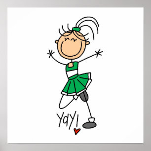 Green Stick Figure Cheerleader t-shirts and Gifts Poster
