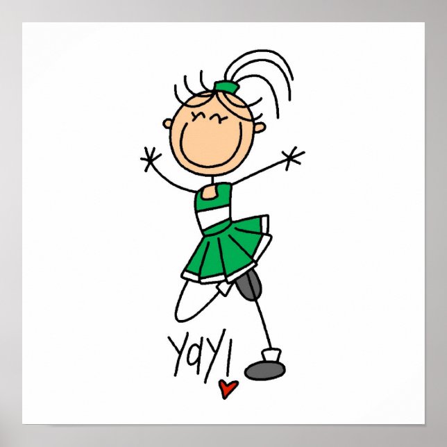 Green Stick Figure Cheerleader t-shirts and Gifts Poster (Front)