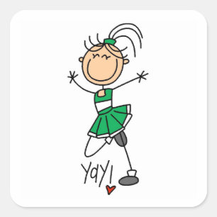 Green Stick Figure Cheerleader t-shirts and Gifts Square Sticker