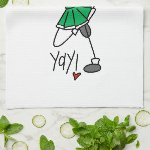 Green Stick Figure Cheerleader Tea Towel