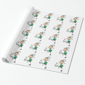 Green Stick Figure Cheerleader Wrapping Paper