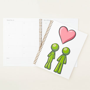 Green Stick Figure Couple Pink Heart Love Planner
