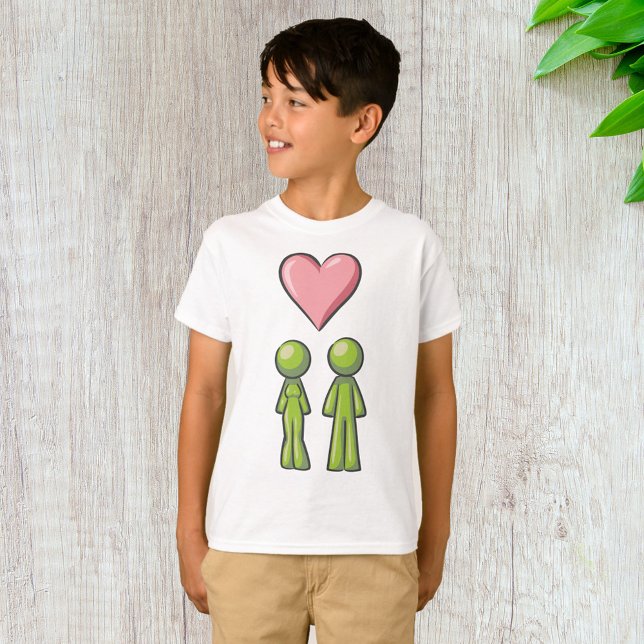 Green Stick Figure Couple Pink Heart Love T-Shirt (Creator Uploaded)