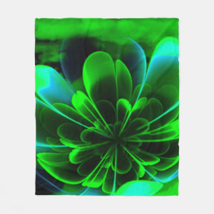 Green Stilized Corolla Bent Up Petals Fleece Blanket