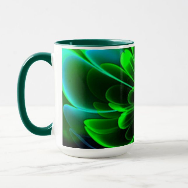 Green Stilized Corolla Bent Up Petals Mug (Left)