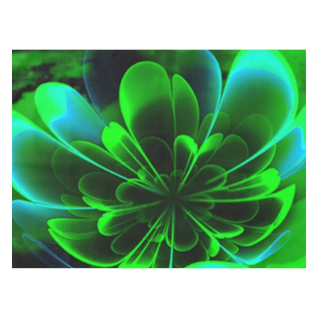 Green Stilized Corolla Bent Up Petals Tablecloth (Front (Horizontal))