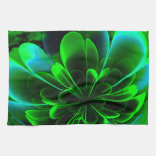 Green Stilized Corolla Bent Up Petals Tea Towel