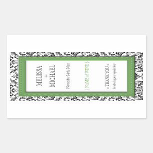 Green Stitched Damask vertical Wedding Wine Labels