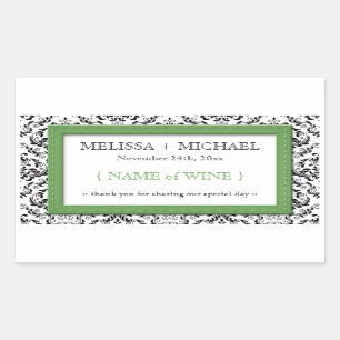 Green Stitched Damask Wedding Wine Labels
