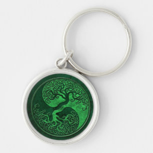 Green Stone Yin Yang Tree Key Ring