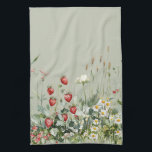 Green Strawberries Daisy Flowers Tea Towel<br><div class="desc">Green Strawberries Daisy Flowers</div>