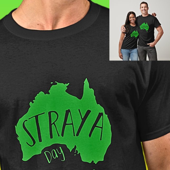 Green STRAYA Map for Australia Day on Dark T-Shirt (Creator Uploaded)