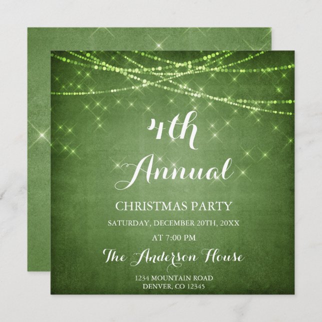 Green String Light Annual Christmas Party Invitation (Front/Back)