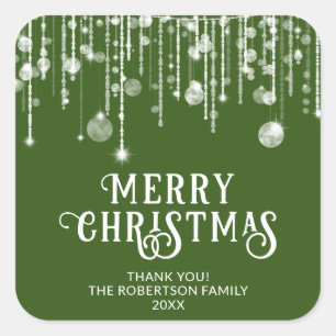 Green String Lights Christmas Party Favour Square Sticker