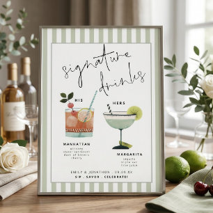 Green Stripe Bar Signature Drinks Custom Cocktails Invitation