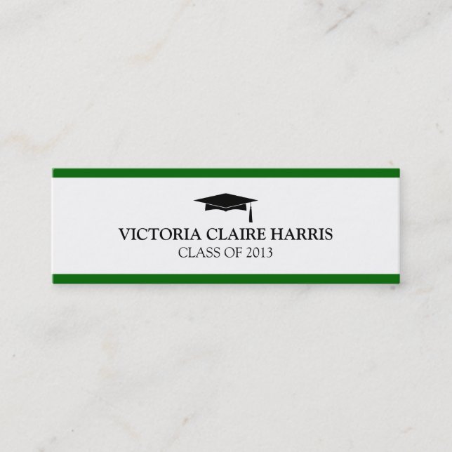 Green stripe border graduation cap name card (Front)