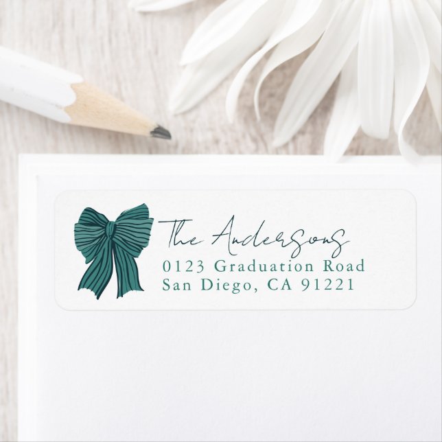 Green Stripe Bow Ribbon Return Address Label (Insitu)
