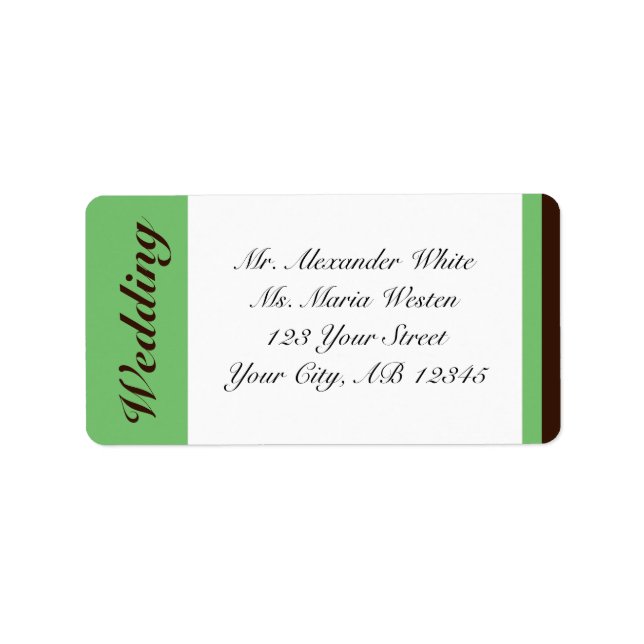 Green Stripe Chocolate Brown Wedding Address Label (Front)