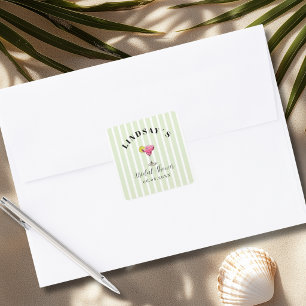 Green Stripe Cocktail Bridal Shower Square Sticker