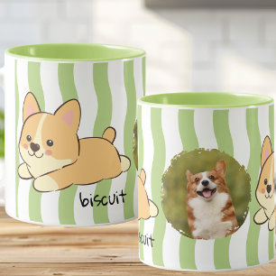 Green Stripe Corgi Photo Mug Design