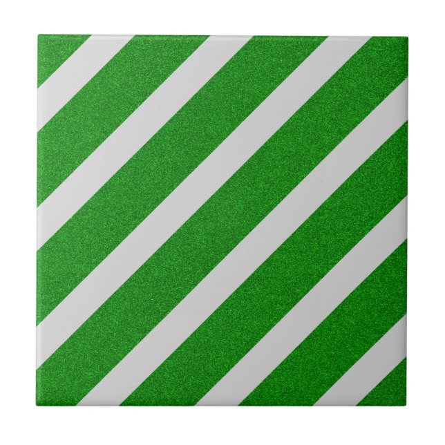 Green Stripe Glitter Ceramic Tile (Front)