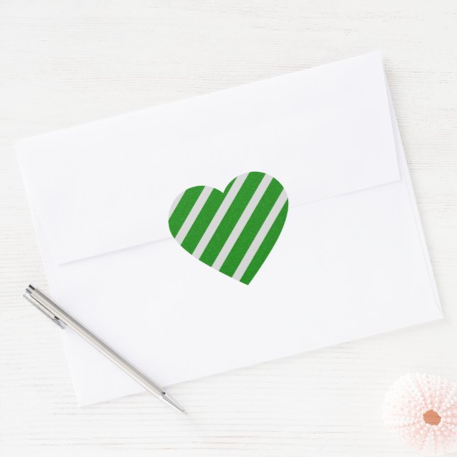 Green Stripe Glitter Heart Sticker (Envelope)