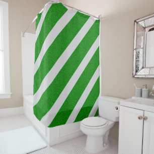 Green Stripe Glitter Shower Curtain