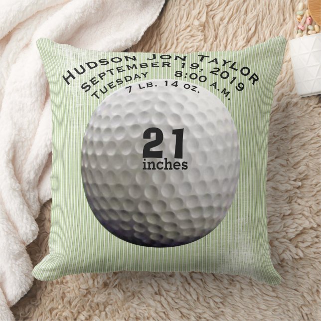 Green Stripe Golf Ball Boys Birth Record Cushion (Blanket)