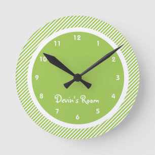 Green Stripe Kid's Bedroom Round Clock