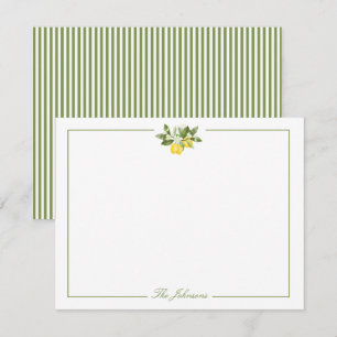 Green Stripe Lemon Branch Personalised Stationery Card