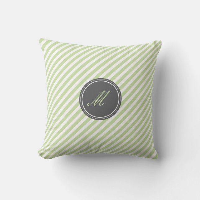Green Stripe Monogram Throw Pillow (Front)
