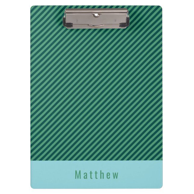 Green Stripe Patterned Customisable Name Clipboard (Front)