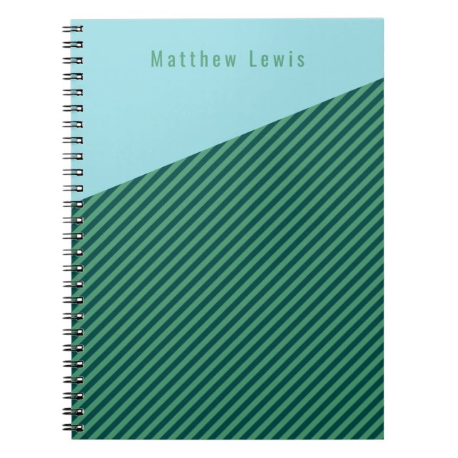 Green Stripe Patterned Customisable Name Notebook (Front)