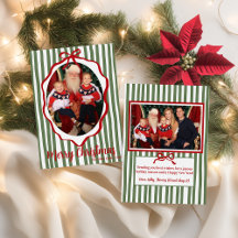 Green Stripe & Red Ribbon Frame Christmas
