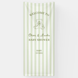Green Stripe Teddy Bear Baby Shower Welcome Banner