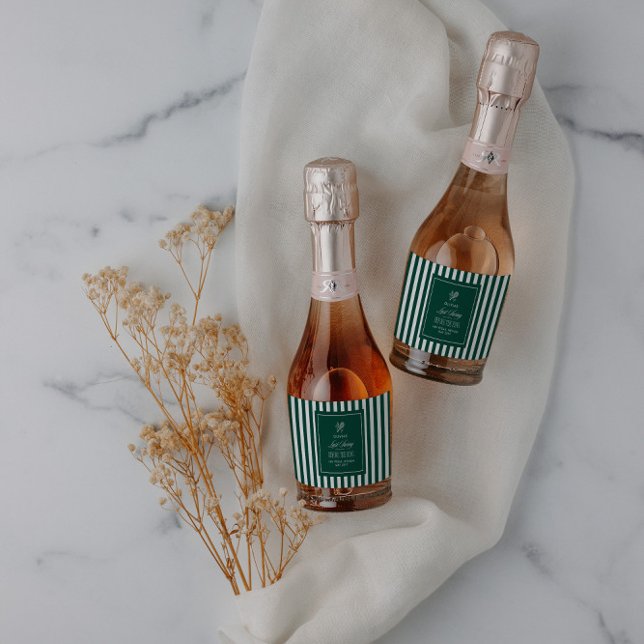 Green Stripe Tennis Bachelorette elegant modern Sparkling Wine Label (Creator Uploaded)
