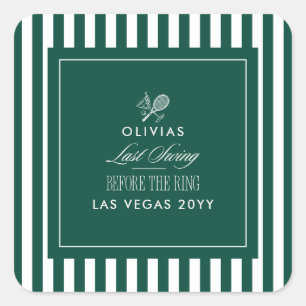 Green Stripe Tennis Modern Chic Hen Party Favor Square Sticker