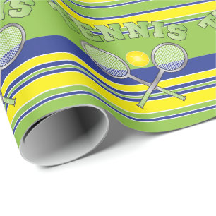 Green Stripe Tennis Rackets Wrapping Paper