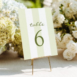 Green Stripe Wedding Table Number