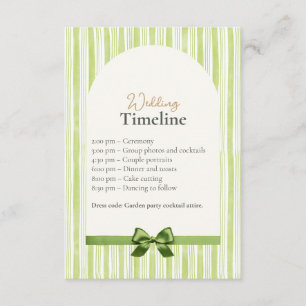 Green Stripe Wedding Timeline Cards with QR Code