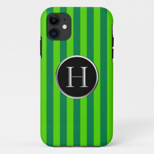 Green Striped Black/Silver Caslon H Monogram iPhone 11 Case
