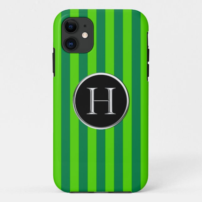 Green Striped Black/Silver Caslon H Monogram Case-Mate iPhone Case (Back)